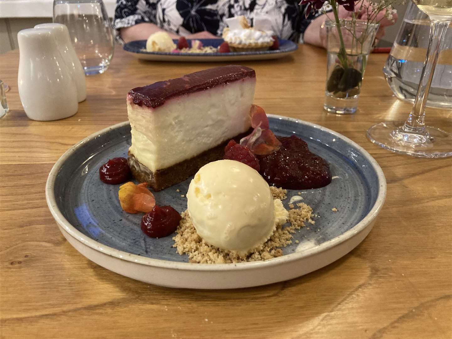 Pudding! White chocolate cheesecake with cherry jelly and vanilla bean ice cream