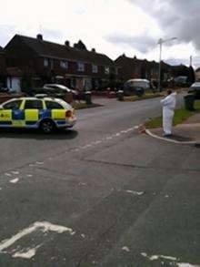 Rectory Road was cordoned off after the discovery of an explosive in a garden shed