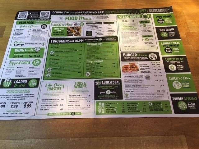 The menu is extensive and runs to two sides of an A3 menu – it’s just a shame I couldn’t get anyone to take my order