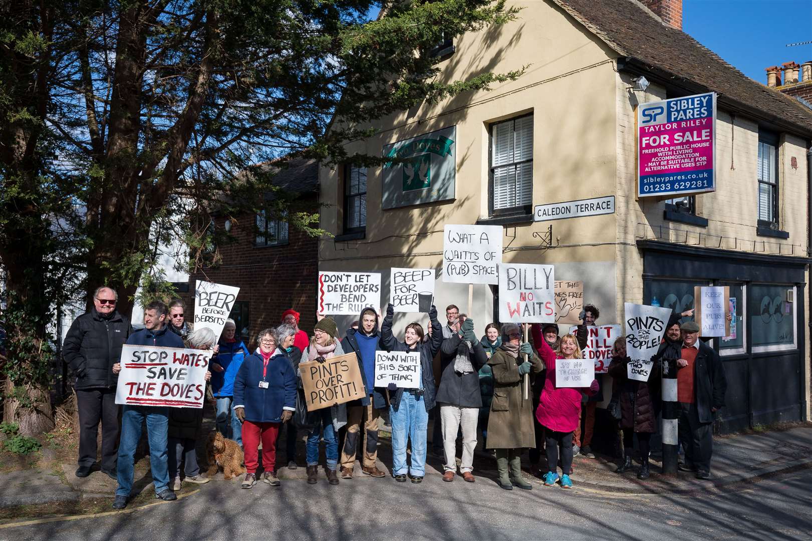 Demonstrators gathered outside the Canterbury pub in April. Picture: Nathan Eaton-Baudains