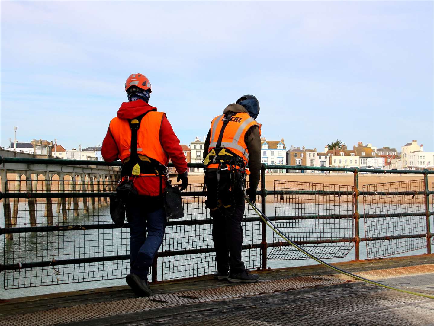 Experts preparing to abseil down Deal Pier for repair checks. Picture: Dover District Council