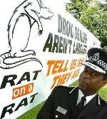 LAUNCH: Kent chief constable Mike Fuller next to a Rat on a Rat banner. Picture: GRANT FLAVEY