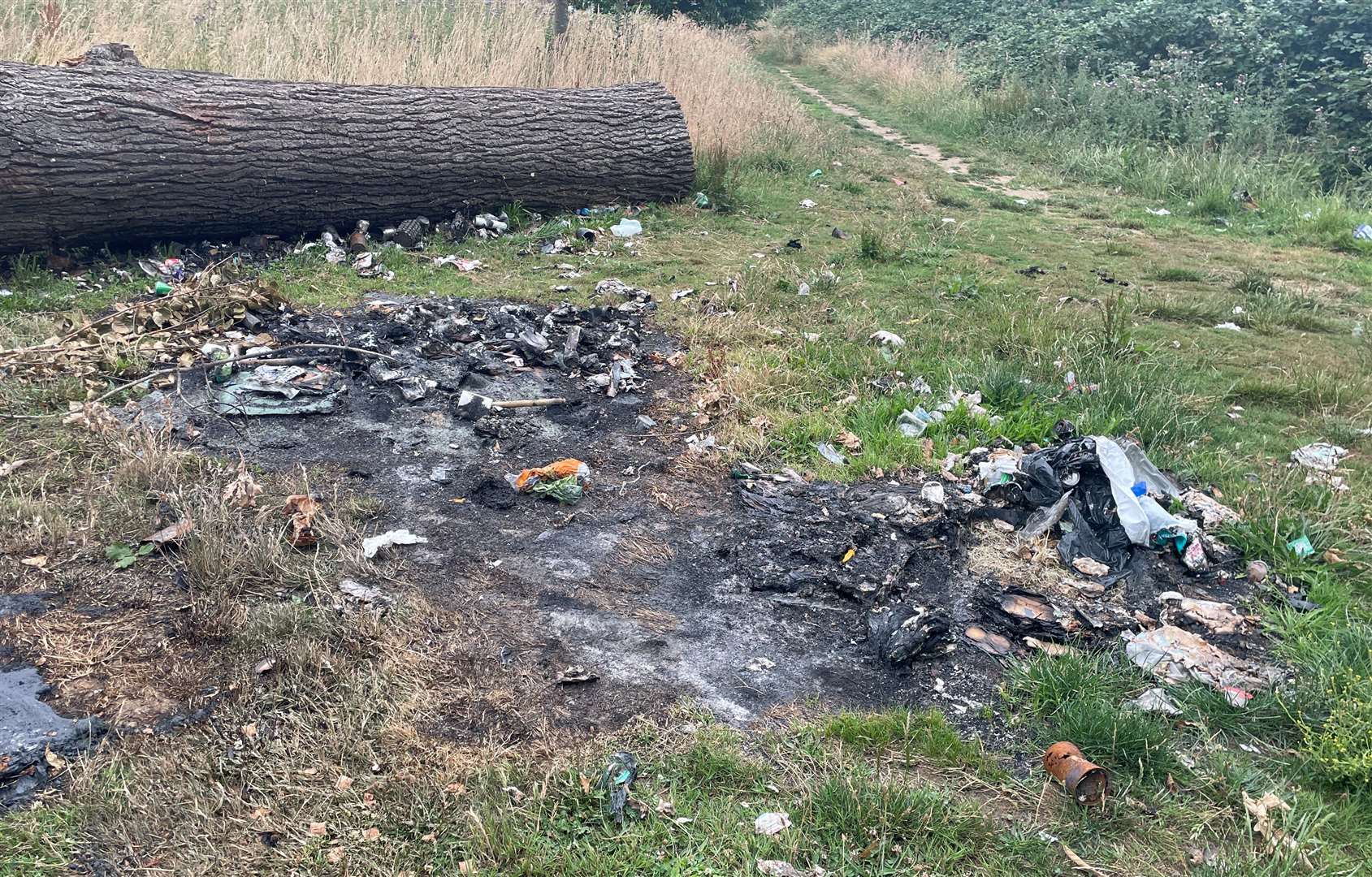Burnt rubbish was left on the field after a wheelie bin was burnt out