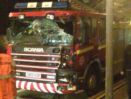 One of the fire engines involved in the crash at Chatham's Luton Arches