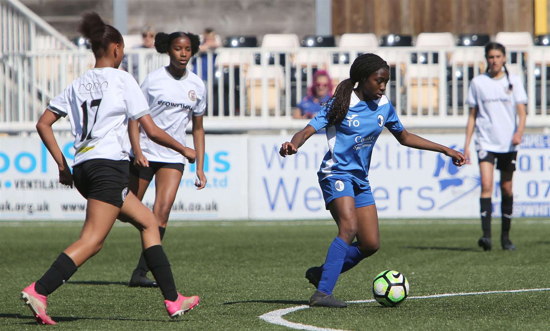 Kent Football United on the ball during the Kent Merit Under-14 girls cup final. Picture: PSP Images