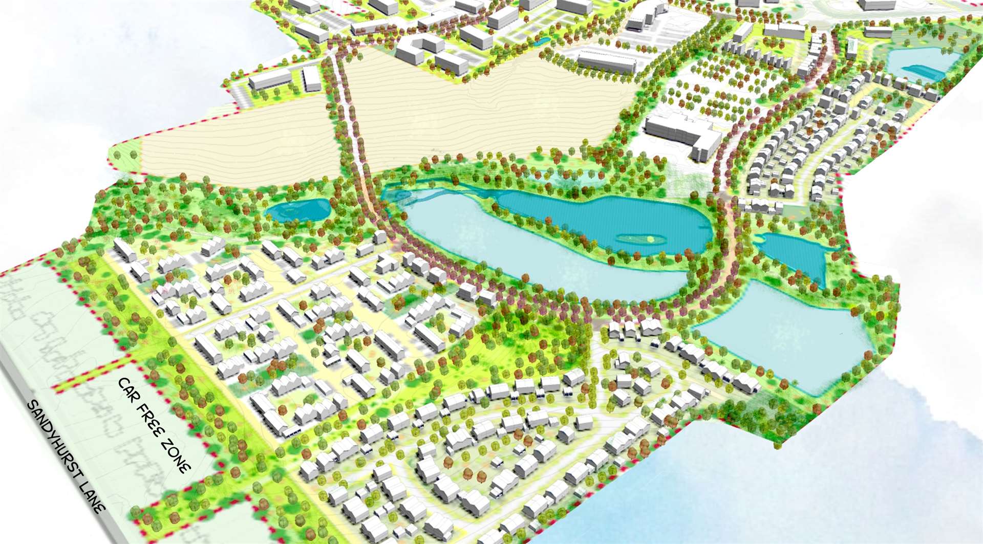 An artist's impression of the proposed development between Sandyhurst Lane and Trinity Road