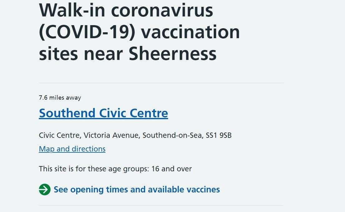 Closest Covid vaccination center to Sheppey?  It will be Southend ...