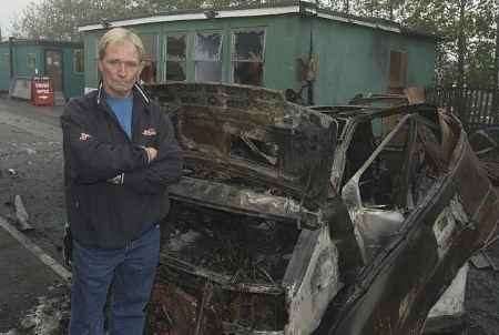 ANGRY: Track owner Gerry Lilley amid the devastation. Picture: MATT READING