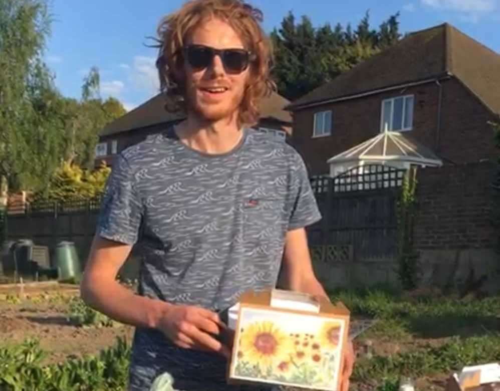 Matt Joblin with the sunflower kits in Higham