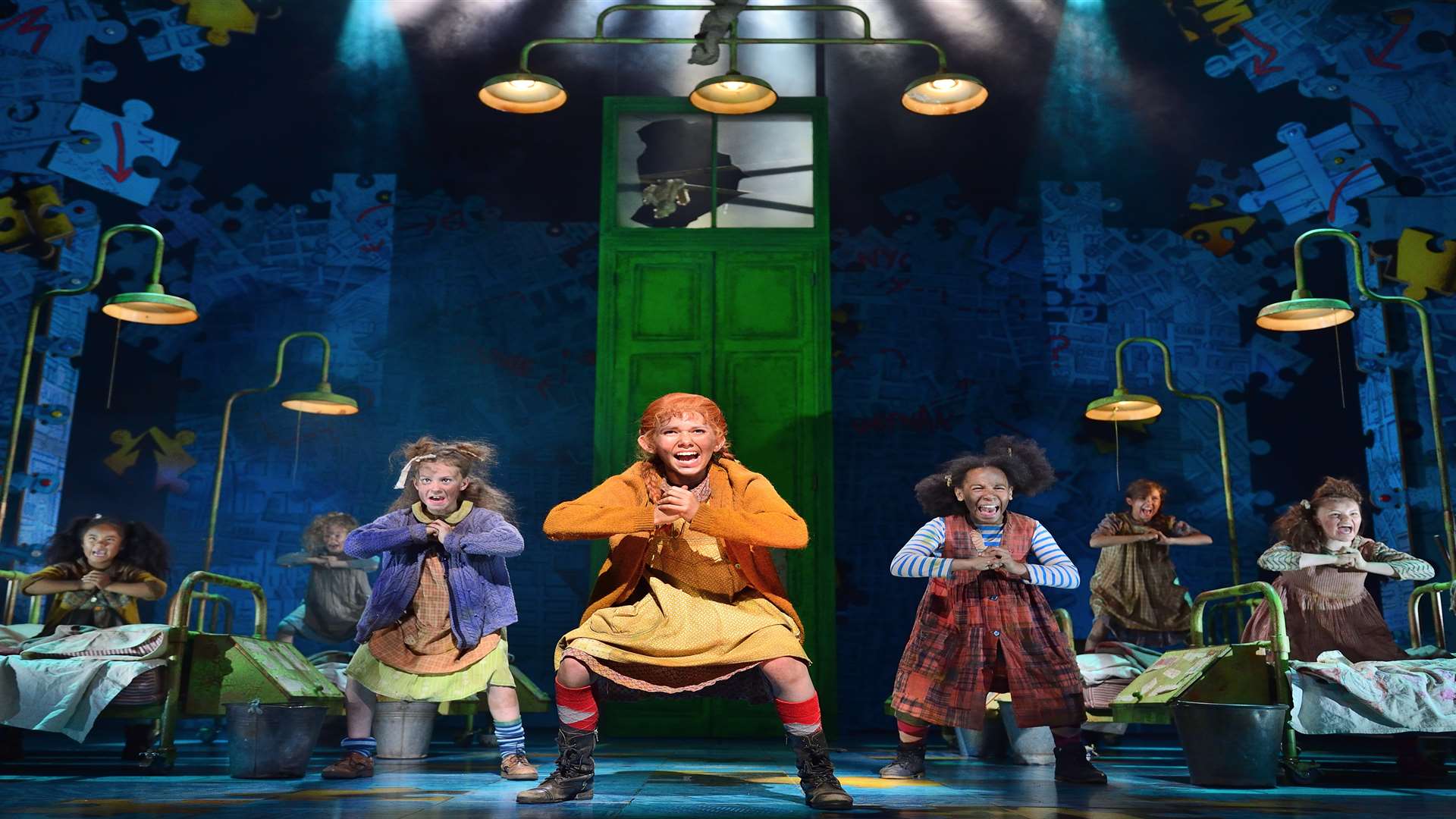 Left to right: Nicole Subebe (Molly), Maisie Thorn (Kate), Dora Yolland (Tessie), Ruby Stokes (Annie), Kathryn Whetter (Duffy), Charlotte Ross-Gower (Pepper) and Nancy Allsop (July)