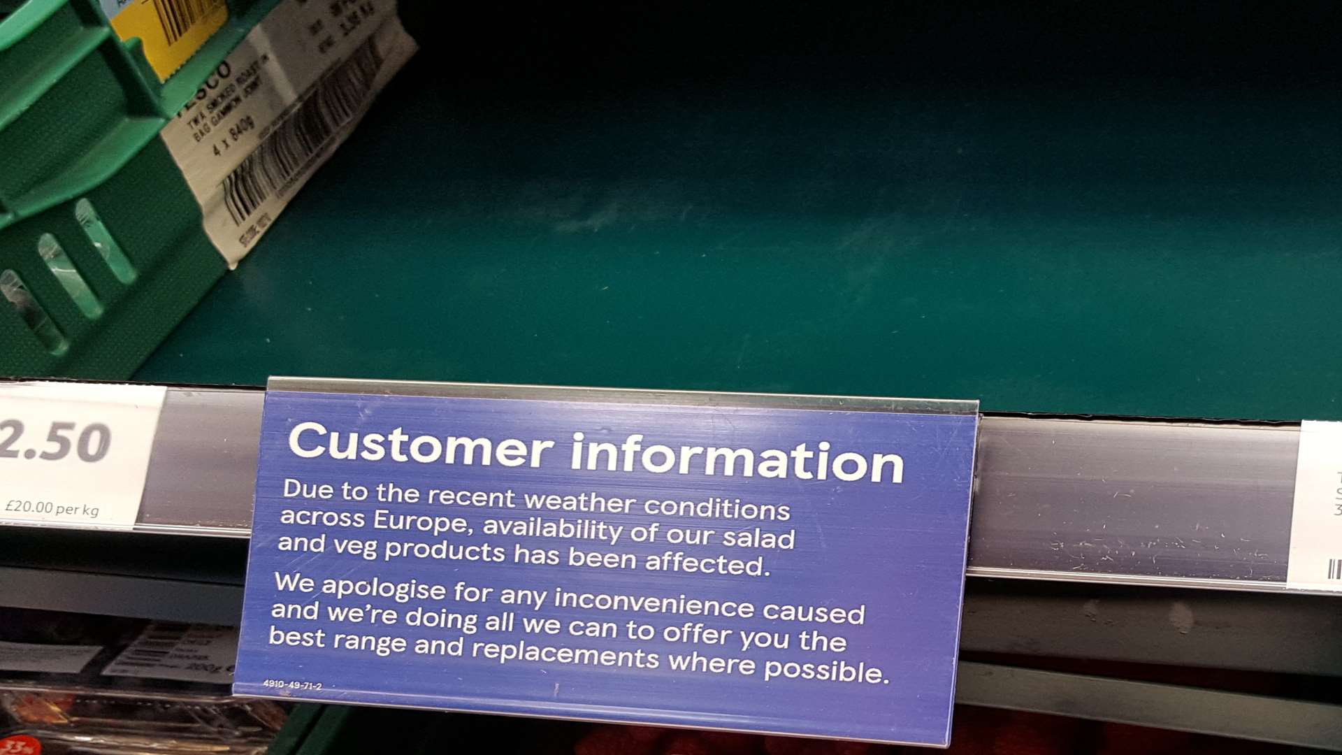 A sign in Tesco Express in Week Street, Maidstone, gives an explanation for the empty shelves