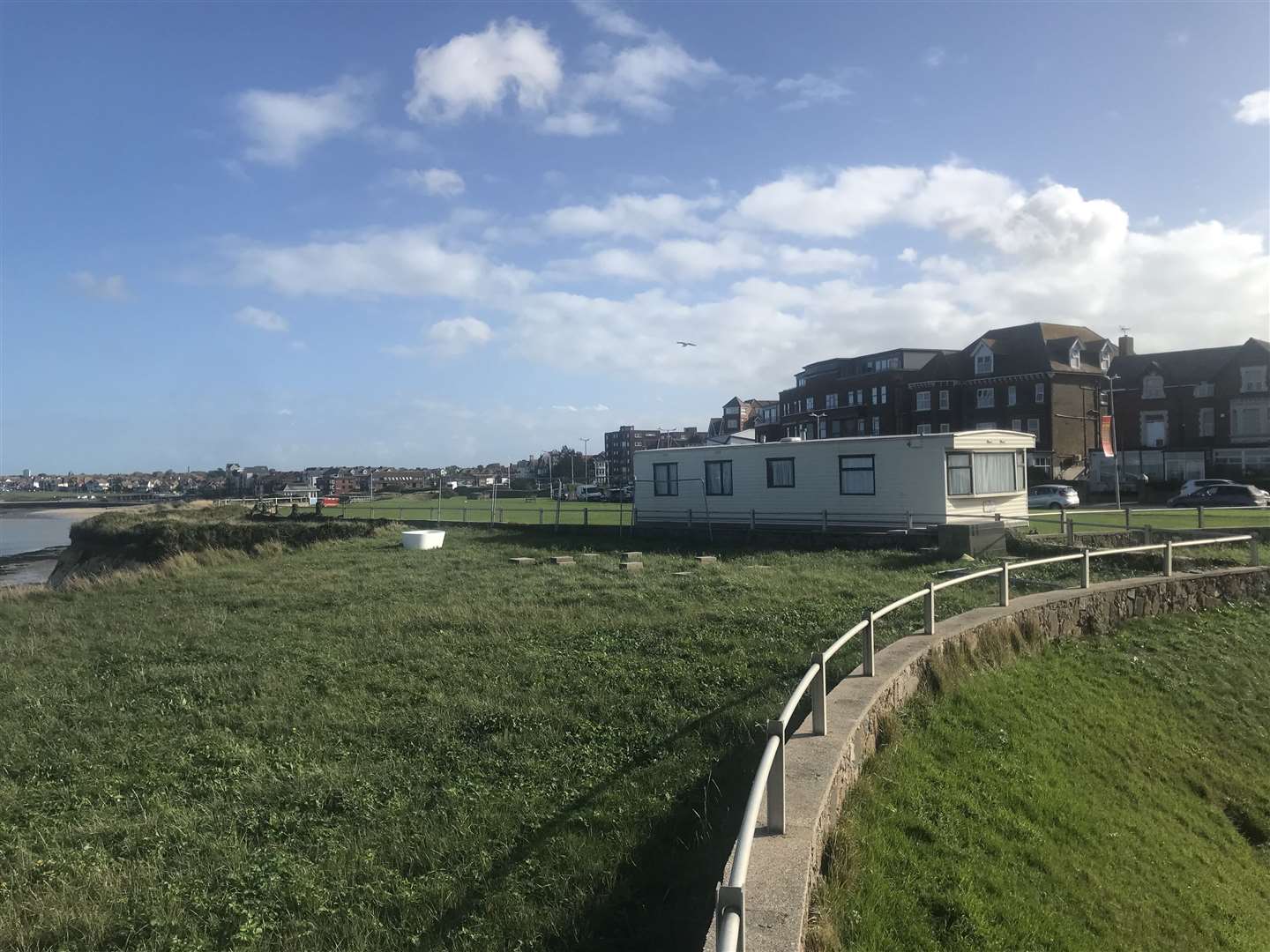 A static caravan has appeared on a clifftop in Westgate