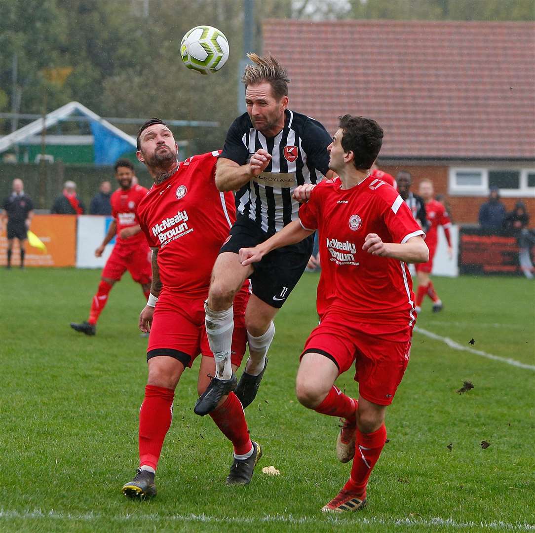 Danny Kedwell gets stuck in for Hollands & Blair against K Sports Picture: Barry Goodwin
