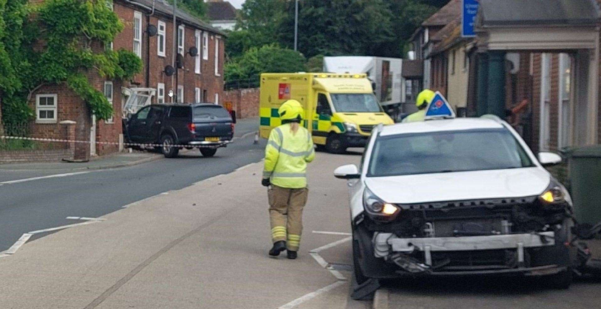 Emergency services at the scene of the crash on the A2 London Road, Faversham. Picture: Kent Police Swale