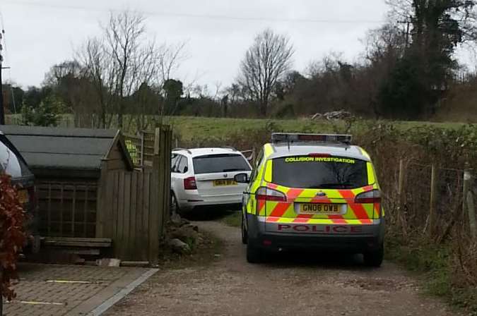 A collision investigation vehicle at the scene in Petts Lane, Wingham