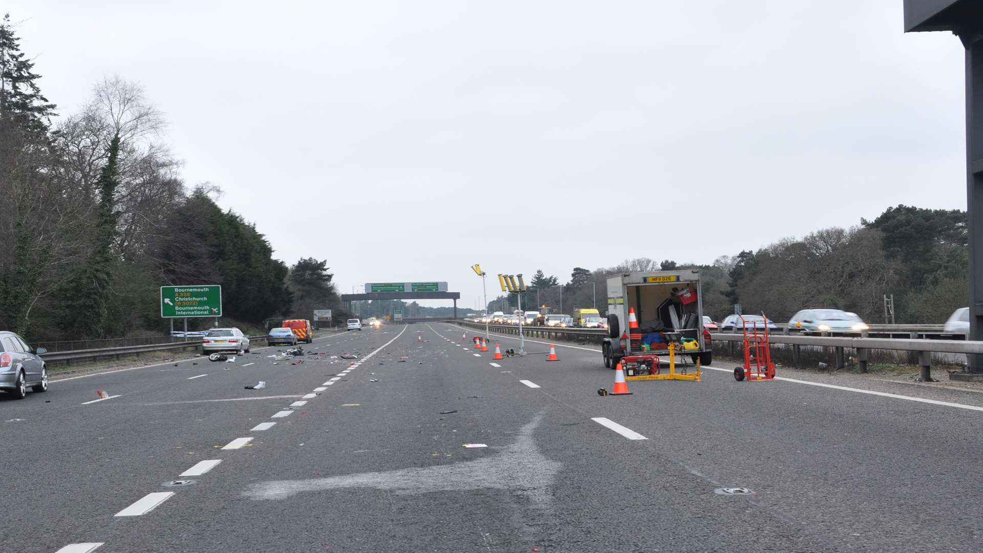 The scene of the crash on the westbound carriageway of the A31 in Dorset. Credit: Dorset Police