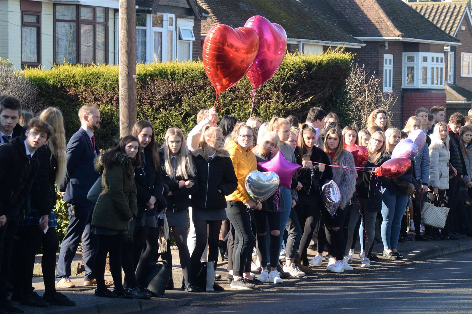 Friends lined the route of the funeral procession of Georgia Mann in London Road, Sittingbourne. Picture: Chris Davey