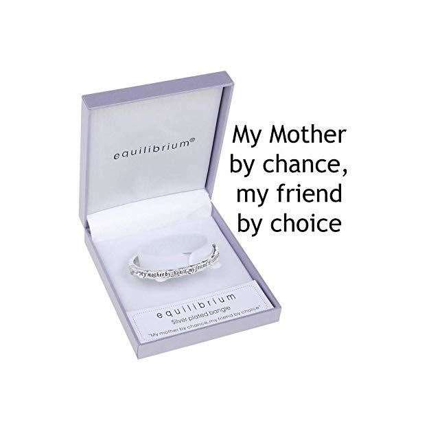 A silver plated hinged bangle with a magnetic clasp and a inscription