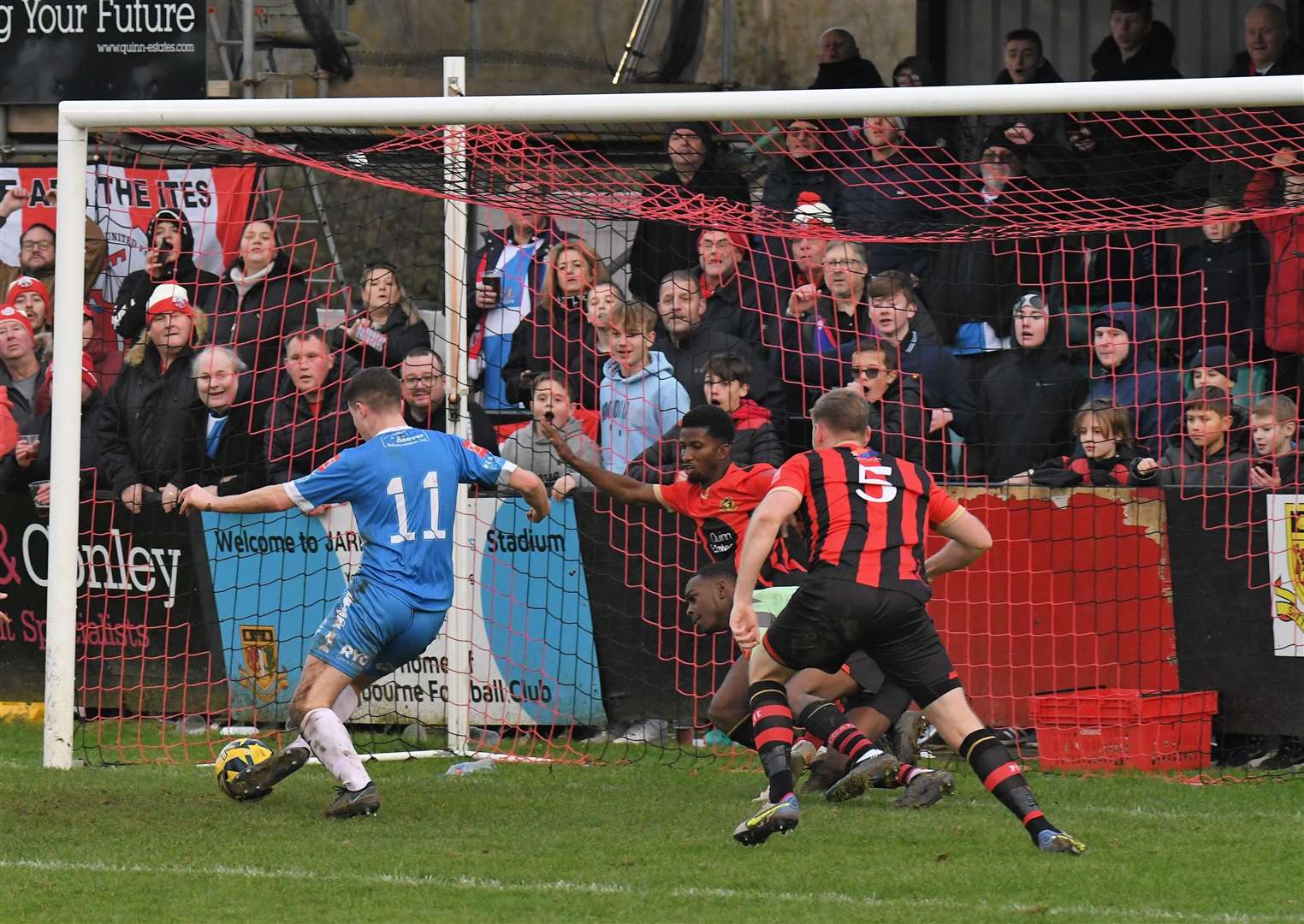 Jake Embery scores for Sheppey in their big derby win at Sittingbourne. Picture: Marc Richards