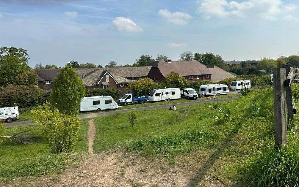 Caravans have been seen parked up by the Premier Inn along the Old A2 in Gravesend