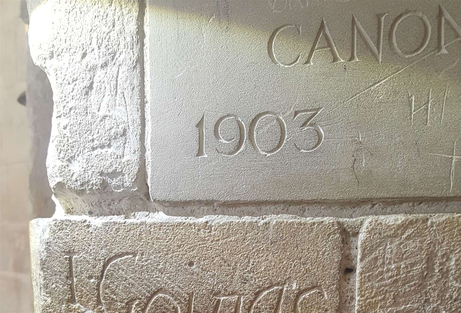 Ancient graffiti inside Canterbury Cathedral