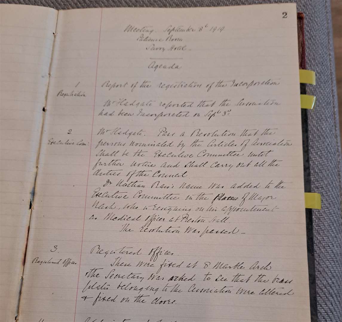 The minutes of the very first meeting on September 8, 1919