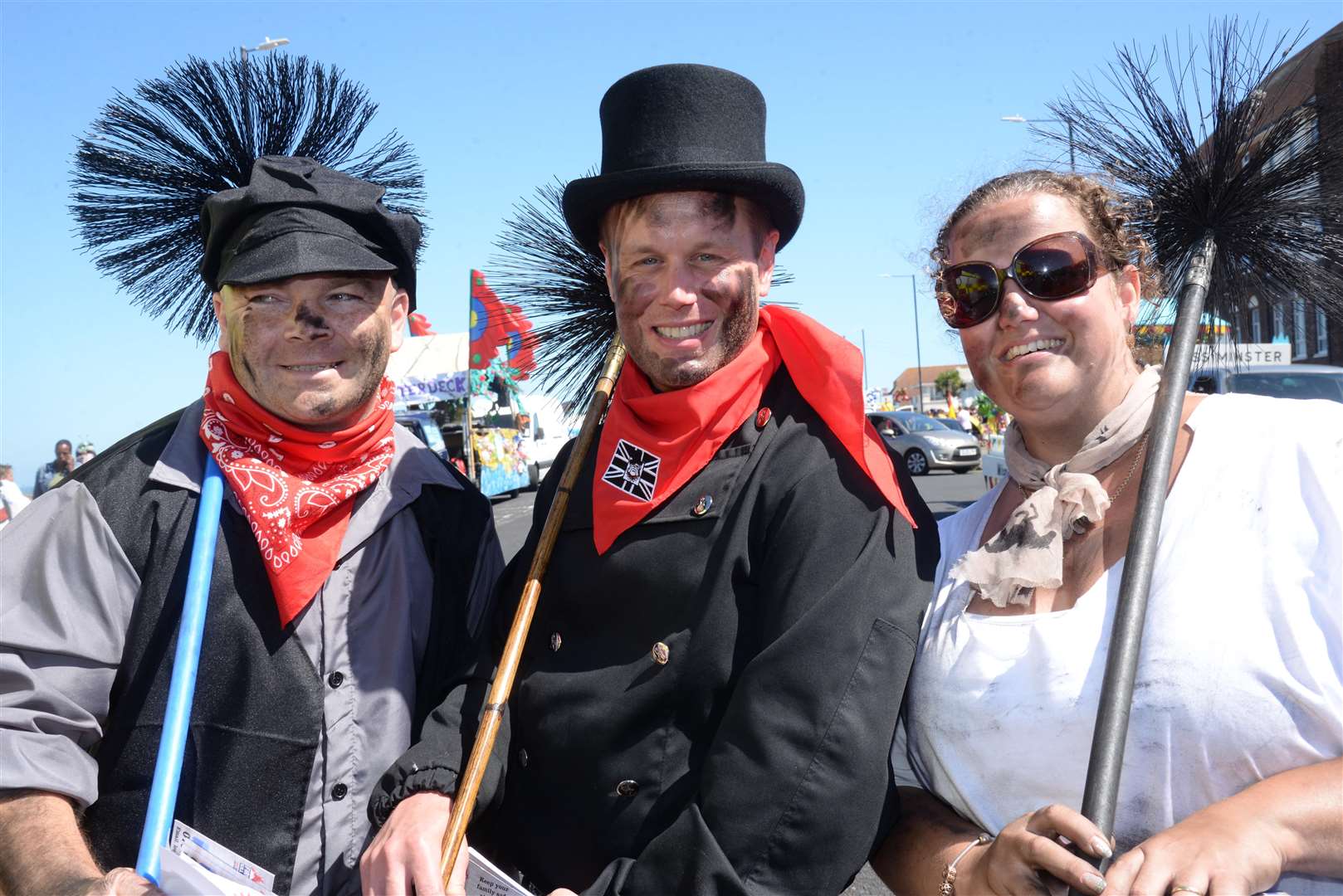 Sweeps David Wright, Lee Cursons and Laura Wright in the Margate Carnival on Sunday. Picture: Chris Davey. (3437114)