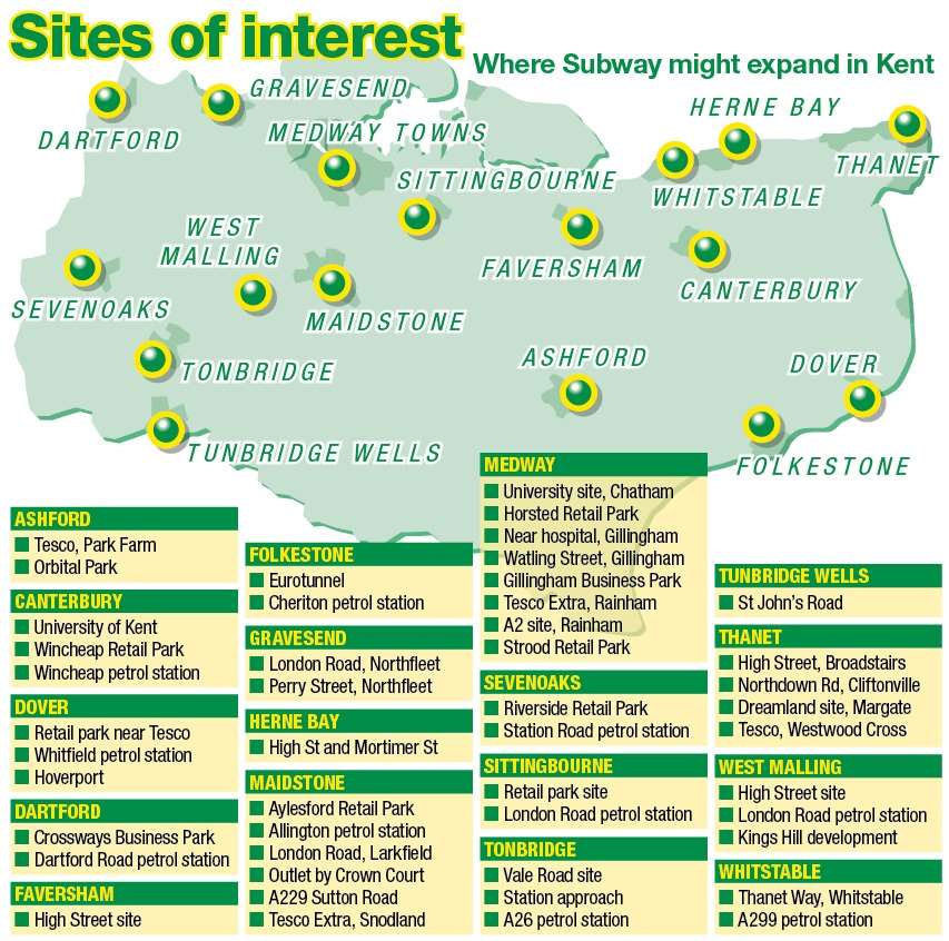 The 48 sites Subway is targeting in Kent