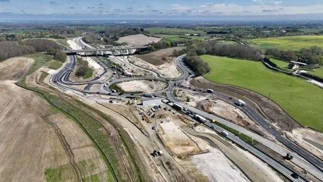 A flyover will eventually be hoisted into place at the roundabout. Picture: Philip Drew