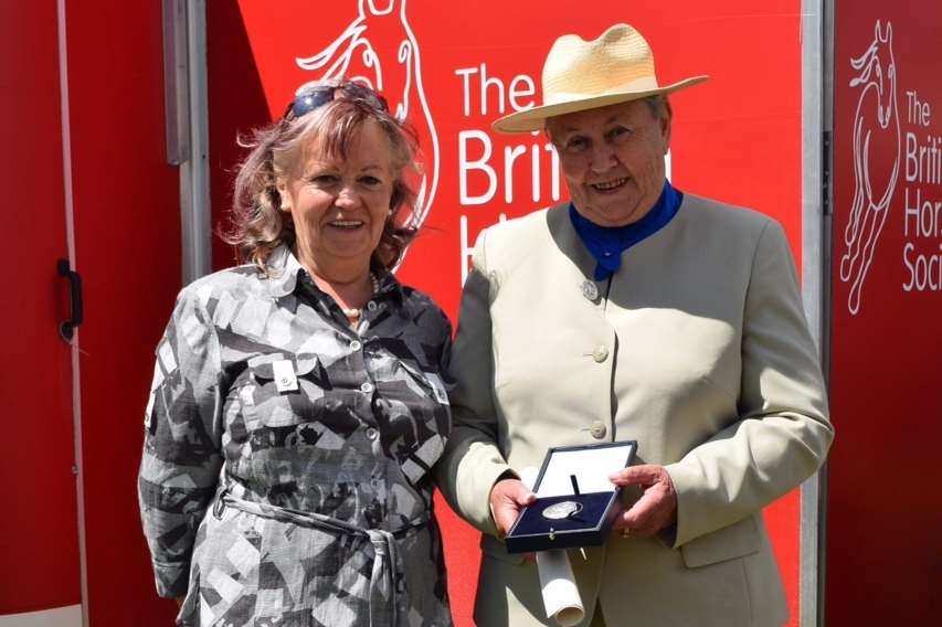 Pat Campbell (right) with Claire Aldridge, chairman of the British Horse Society