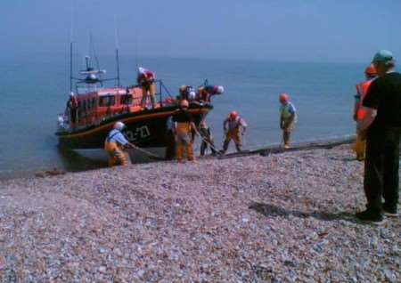 The Dungeness lifeboat crew returning after the search. Picture: DAVE DOWNEY