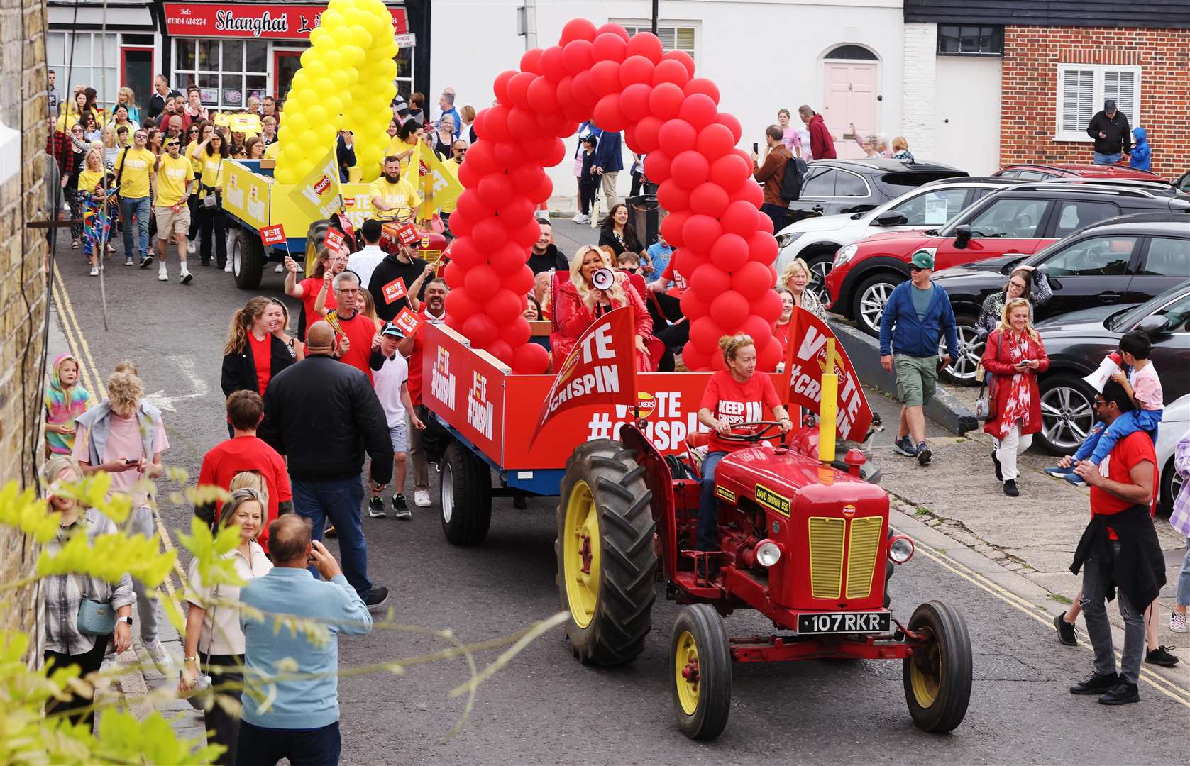 Fred and Gemma travelled through the town on potato tractors to rally up supporters
