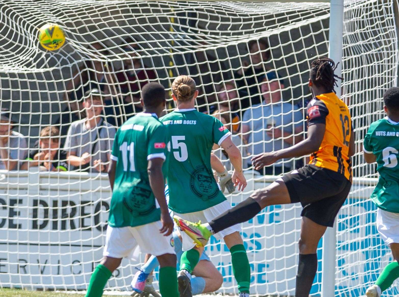 Ibrahim Olutade blasts home for Folkestone. Picture: Ian Scammell