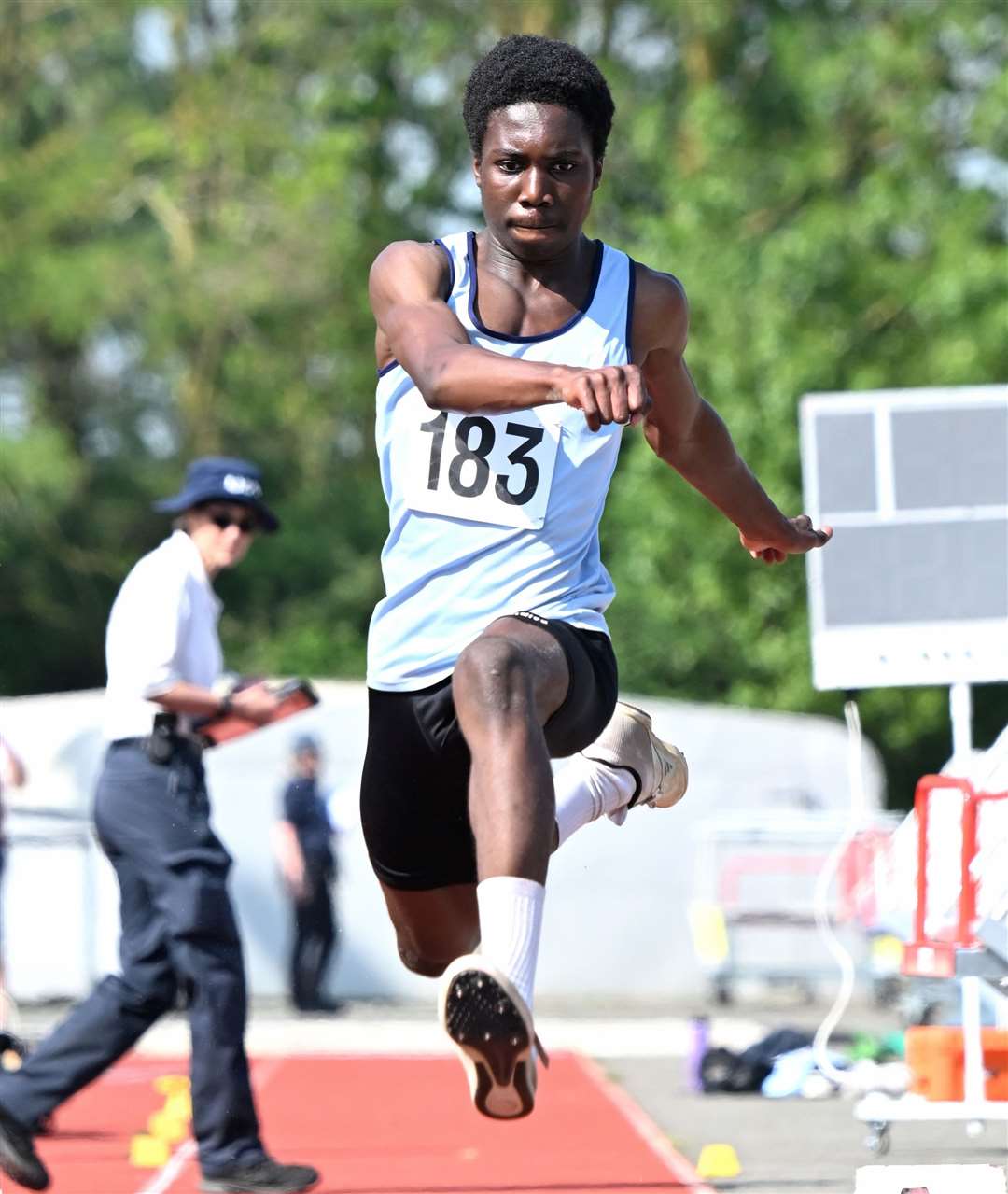 Rahman Odugbayi (Dartford Harriers AC) won the Under-17 Men’s triple jump final. Picture: Simon Hildrew