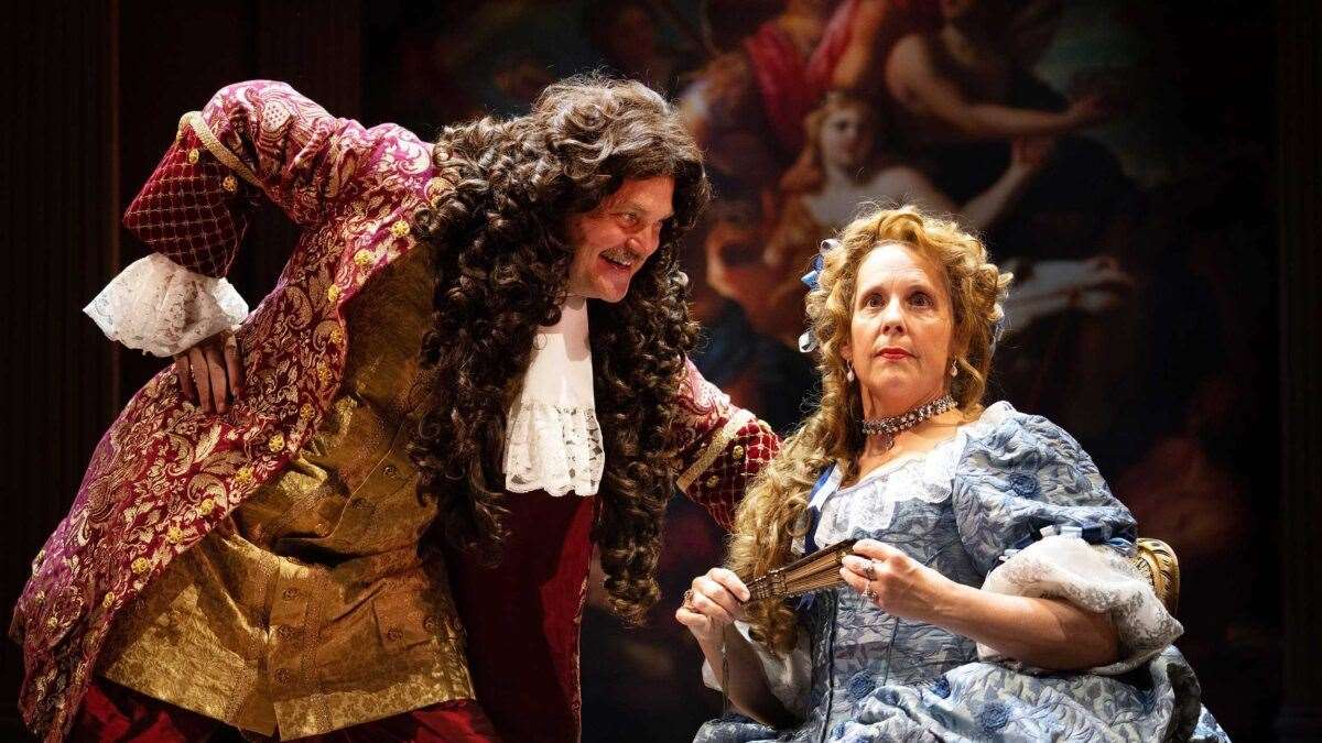 Al Murray performing with TV presenter Mel Giedroyc in comedy play the Crown Jewels. Picture: Marlowe Theatre / The Crown Jewels