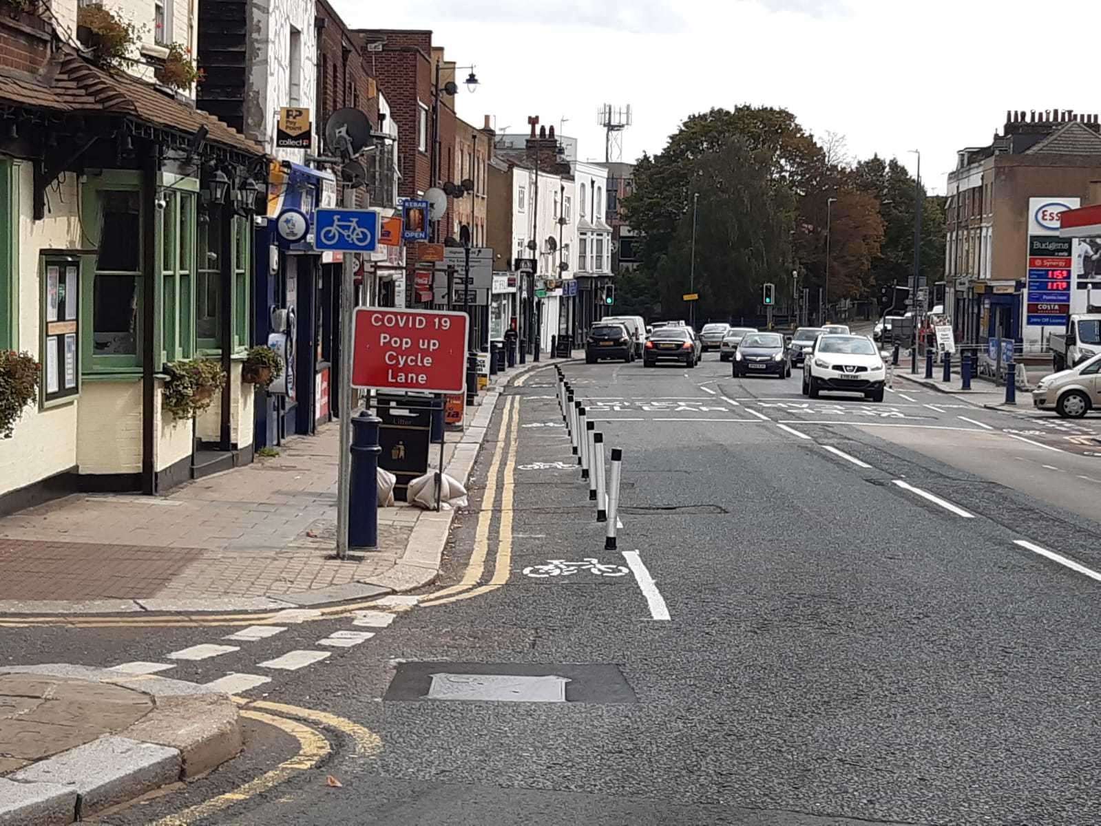 The cycle lane in Milton Road, Gravesend