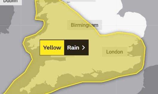 A yellow weather warning for rain has been issued for the whole of Kent. Picture: The Met Office