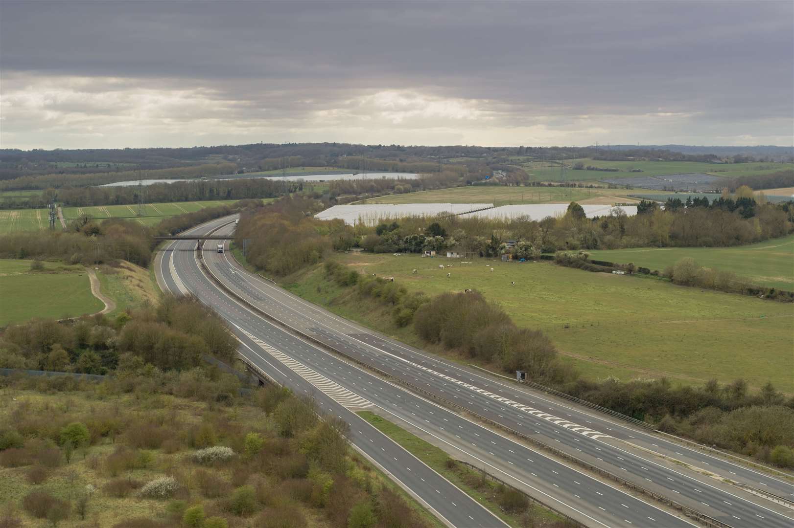 The M25 - pictured here near Swanley - has been quieter than ever during lockdown. Picture: Nigel Christian/Spitfire Drones