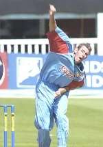 FAST OPERATOR: David Masters in action for Kent Spitfires against West Indies 'A' at St Lawrence. Picture: DEREK STINGEMORE