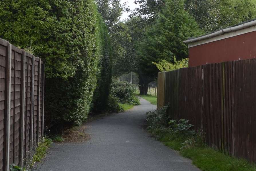 Scene of a suspected sex attack on footpath leading to Swan Farm in Willesborough. Picture: Gary Browne