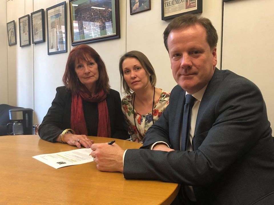 Dover MP Charlie Elphicke with Lyn Richardson and Rebecca's sister Kate