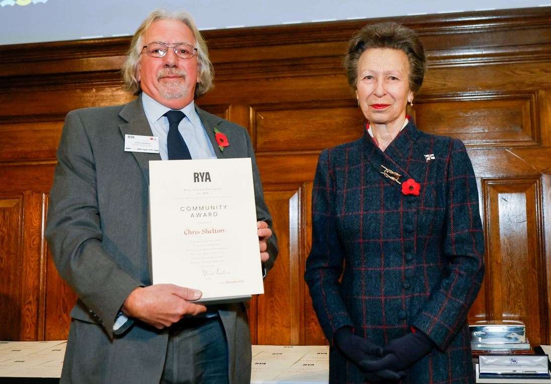 Downs Sailing Club's Chris Shelton with Her Royal Highness the Princess Royal at the RYA's volunteer awards ceremony in London. Picture: RYA