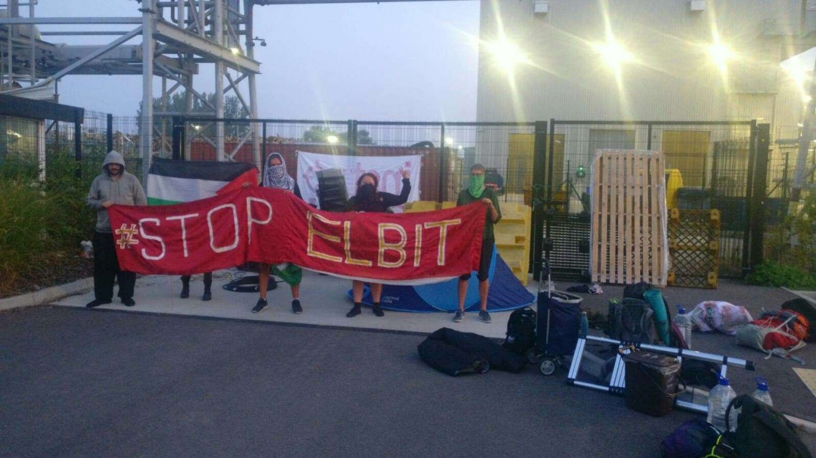The activists outside the gates of Instro Precision in Sandwich, August 2019. Picture: @blockthefactory