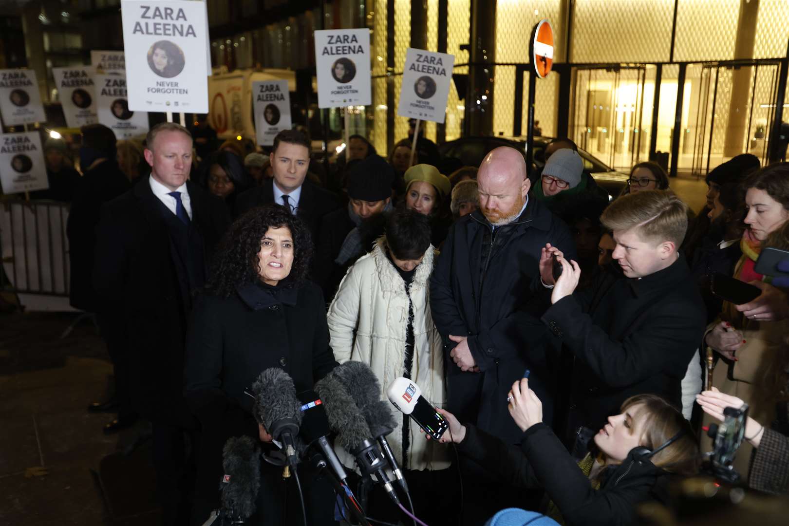 Farah Naz, Zara Aleena’s aunt, reads a statement outside the Old Bailey in London after Jordan McSweeney is sentenced to life (PA)