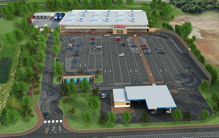 A CGI of the proposed Tesco at Herne Bay Golf Club by Quinn Estates