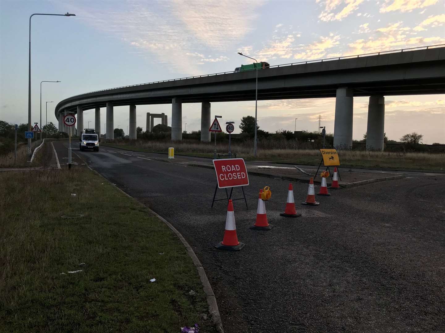 The road is closed from the Kingsferry roundabout (18846877)