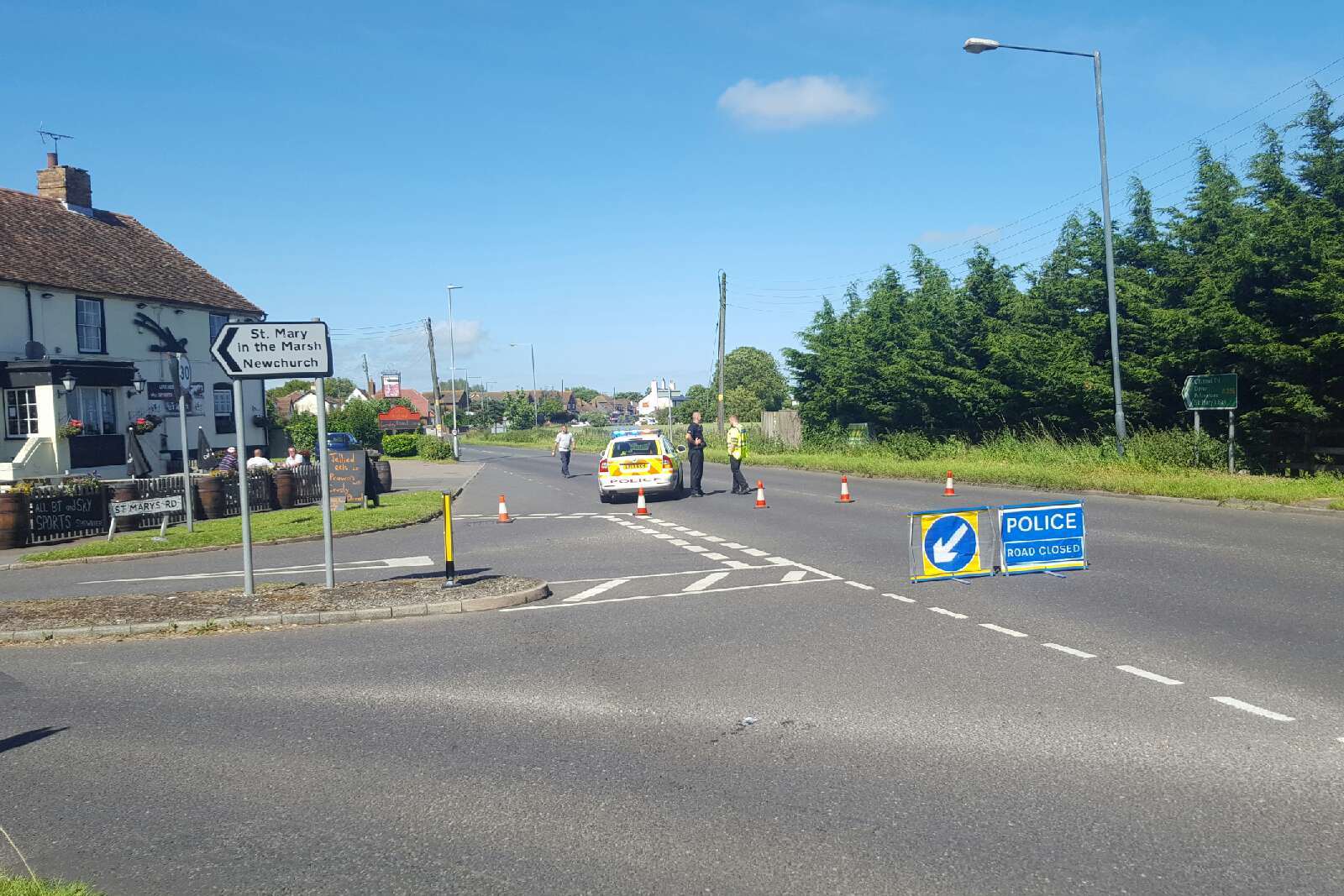 The road is closed between The Plough and The Warren Inn