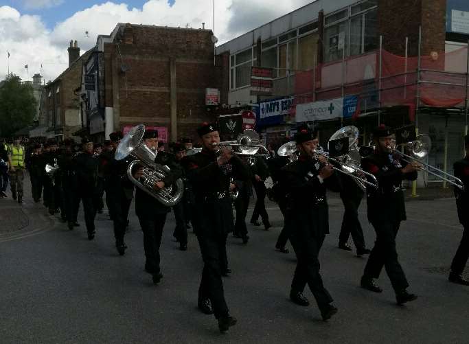 The Gurkha band leads the parade through Maidstone