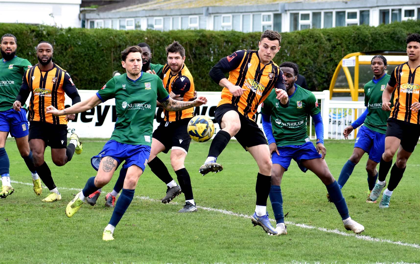 Action in the away penalty box at Cheriton Road. Picture: Randolph File