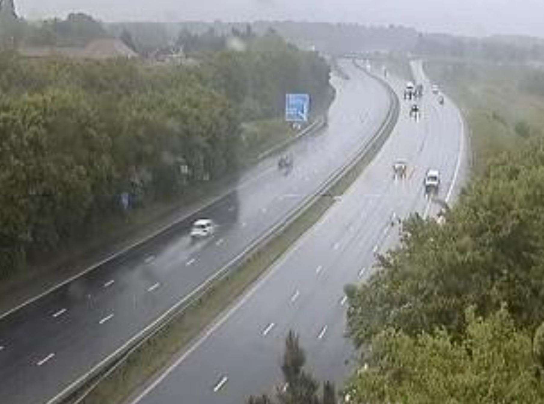 A lane on the M20 London-bound has been closed due to flooding. Photo: National Highways